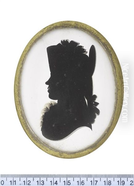 A Bust-length Silhouette Of An Officer, Profile To The Left, Wearing Coat, Frilled Chemise, Stock, Hat And Pigtail Wig Tied With A Ribbon Bow Oil Painting by Mary Lightfoot