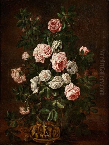 Stillleben Mit Rosen Und Schildkrote Oil Painting by Bartolommeo Ligozzi