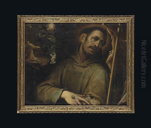 Saint Francis Adoring The Cross, With The Stigmatisation Of Saint Francis Beyond Oil Painting by Jacopo Ligozzi