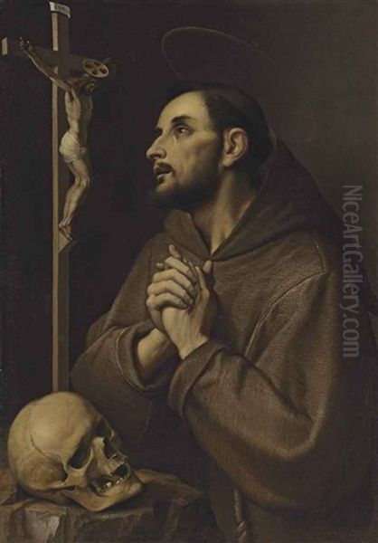 Saint Francis Adoring The Cross Oil Painting by Jacopo Ligozzi