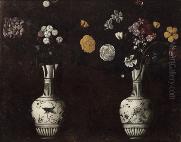 Zwei Weise Vasen Mit Blumenstrausen Oil Painting by Jacopo Ligozzi