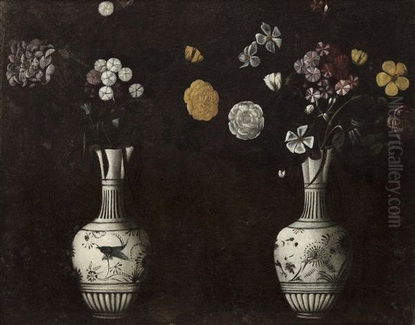 Zwei Weise Vasen Mit Blumenstrausen Oil Painting by Jacopo Ligozzi