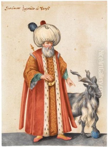 A Sultan Standing Beside A Goat: Solimano Imperator De Turchi Oil Painting by Jacopo Ligozzi