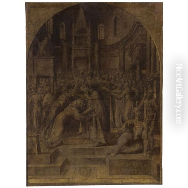 The Meeting Of Ss. Francis And Dominic, At San Giovanni In Laterano by Jacopo Ligozzi