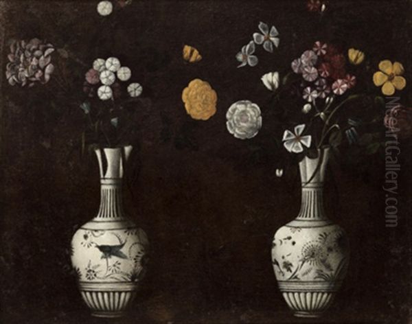 Zwei Weise Vasen Mit Blumenstrausen Oil Painting by Jacopo Ligozzi