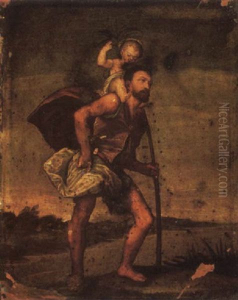 Saint Christopher Carrying The Christ Child by Jacopo Ligozzi