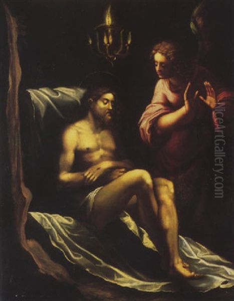 The Dead Christ Attended By An Angel Oil Painting by Jacopo Ligozzi