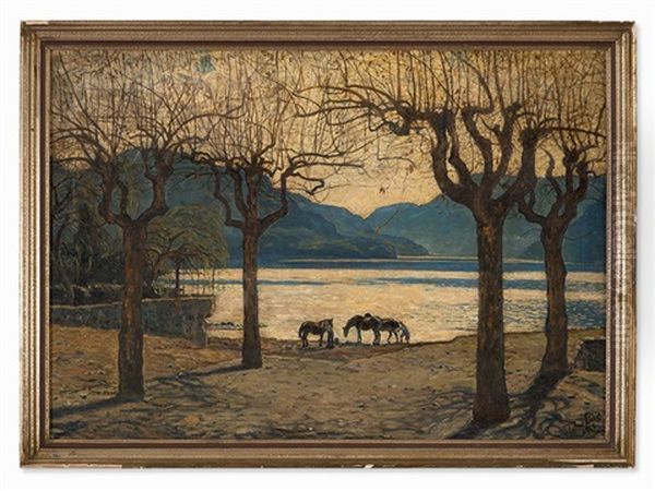 Shore Of Lake Maggiore Oil Painting by Walter Lilie