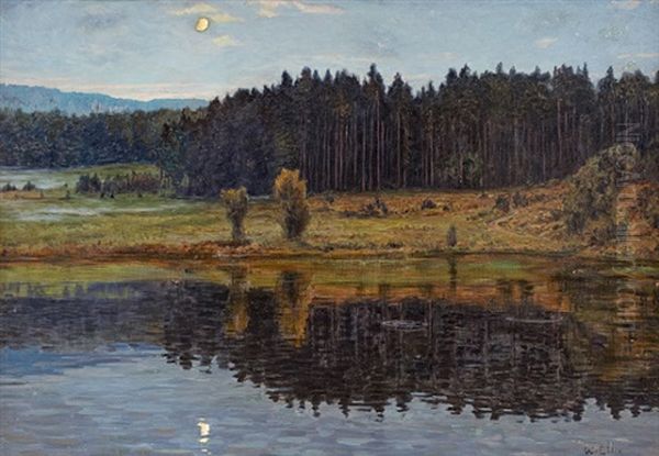 Schwarzasee Bei Mondaufgang Oil Painting by Walter Lilie