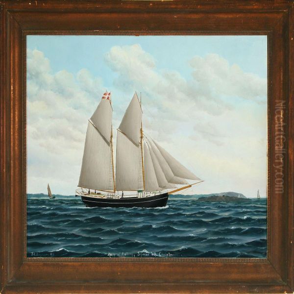 Seascape With Portrait Of The Schooner Mary Of Aalborg, Skipper Wilh Oil Painting by Bror Edvin Bengtsson