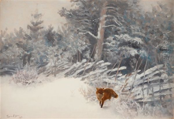 Winter Landscape With Fox Oil Painting by Bruno Liljefors