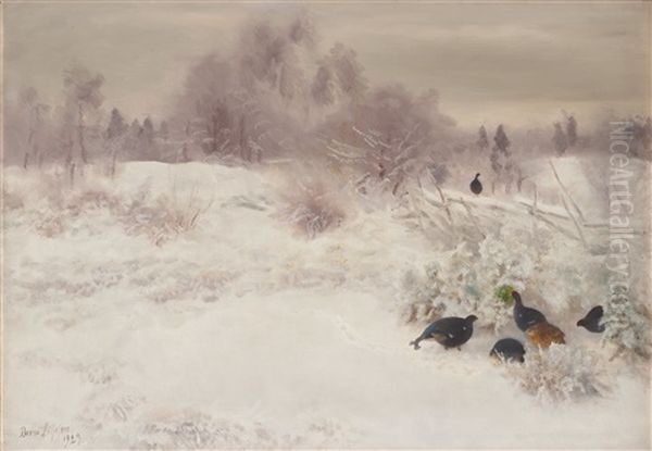 Winter Landscape With Birds Oil Painting by Bruno Liljefors