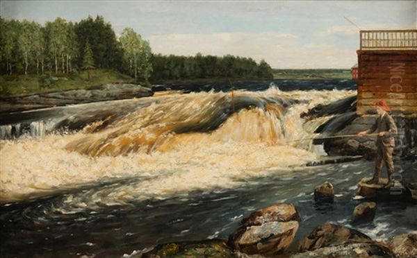 Koivukoski Falls Oil Painting by Arvid Liljelund