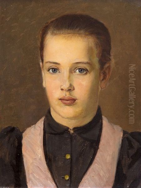 Portrait Of A Girl (lempi Hollmen At The Age Of 11) Oil Painting by Arvid Liljelund