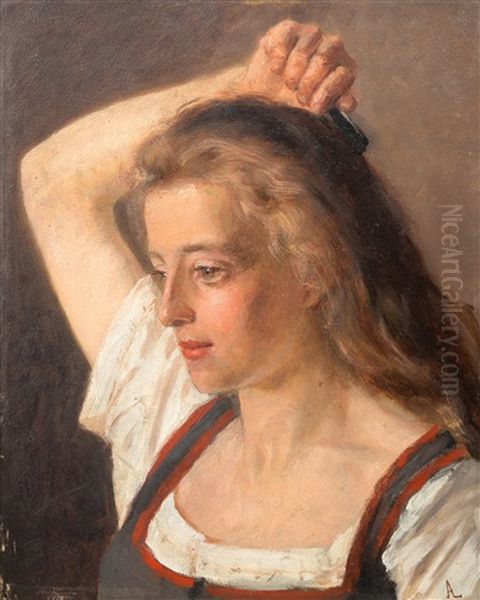 Portrait Of A Girl Oil Painting by Arvid Liljelund