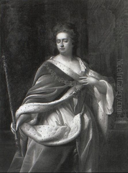 Portrait Of Queen Anne Wearing The Order Of St. George Oil Painting by Edmund Lilly