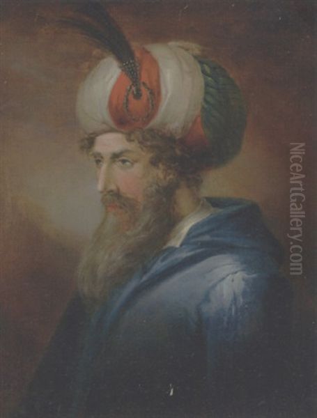 Orientalsk Mand Med Langt Skaeg, Turban Og Bla Jakke Oil Painting by Emanuel Limnell