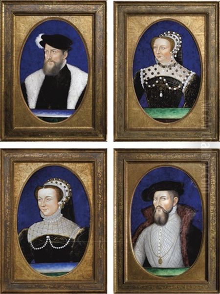 Anne De Montmorency (1493-1567) Catherine De Medicis (1519-1589) Elisabeth De Valois (1545-1568) Jacques De Thiennes Oil Painting by Leonard Limosin