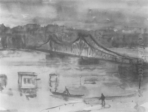 Hochwasser Am Eisernen Steg In Frankfurt Am Main Oil Painting by Johann Heinrich Limpert