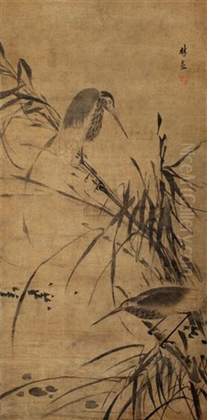 Bird And Reed Oil Painting by  Lin Liang