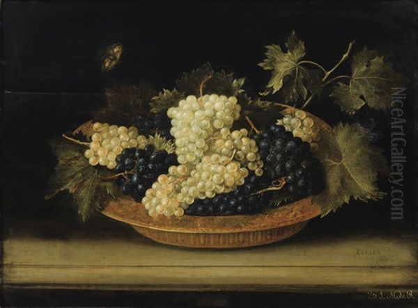 Coupe De Raisins Sur Un Entablement Oil Painting by Jacques Linard