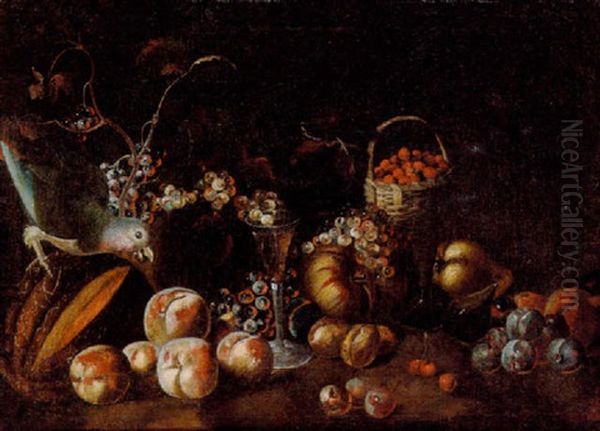 Nature Morte Med Papegoje Og Frugter Oil Painting by Jacques Linard