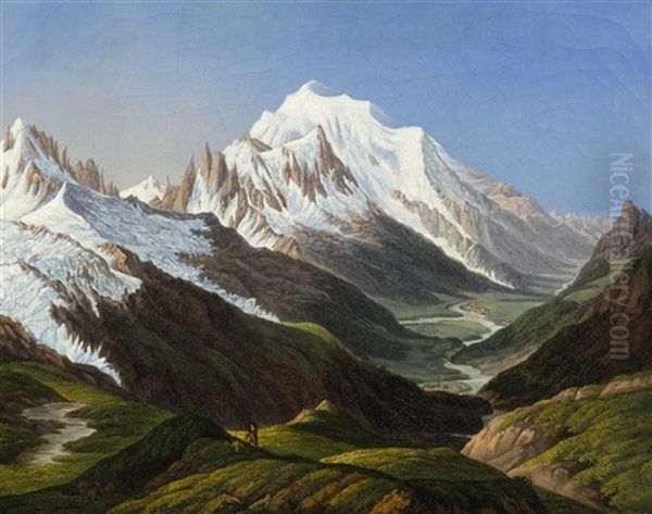 Blick Auf Den Mont Blanc Vom Col De La Balme Aus Gesehen Oil Painting by Jean-Antoine Linck