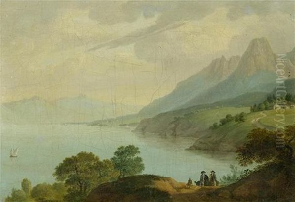 Sicht Auf Saint-gingolph Am Genfersee Oil Painting by Jean-Antoine Linck