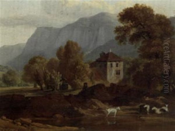 Vue Pres La Roche Et Du Brezon En Savoy Oil Painting by Jean-Antoine Linck