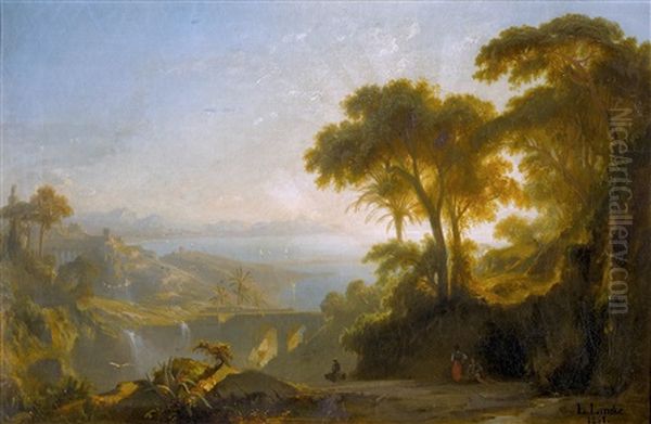 Steile Mittelmeerkuste Mit Wasserfallen Im Abendlicht Oil Painting by Karl Ludwig Lincke