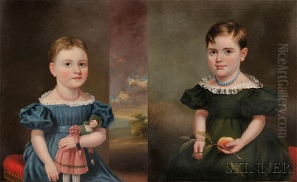 Portraits Of Sisters Emma Jane And Martha Orrell, B. Providence, Rhode Island (2 Works) Oil Painting by James Sullivan Lincoln