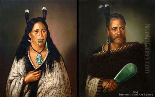 Chief (+ Chieftainess Of Ngatai - Rauare; Pair) Oil Painting by Gottfried Lindauer