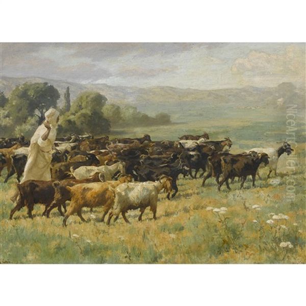 Ziegenherde Mit Arabischem Hirte Oil Painting by Hermann Linde