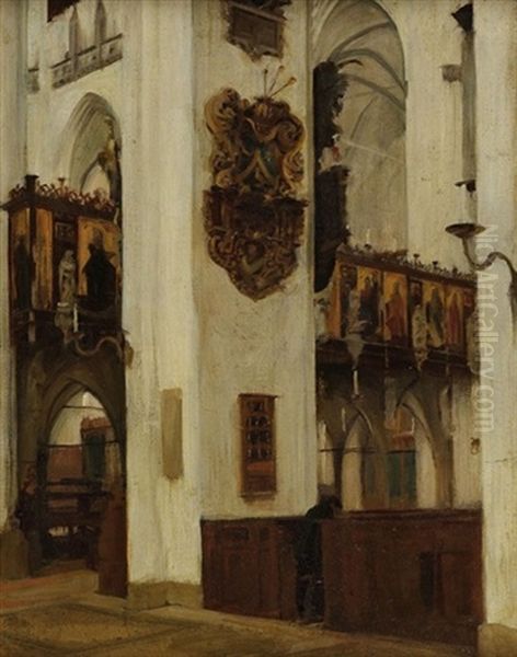 Kircheninterieur, St. Marien In Lubeck Oil Painting by Hermann Linde