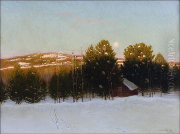 Talvi-ilta Kuunvalossa - Vinterkvalli I Mansken Oil Painting by Hjalmar (Johansson) Linde