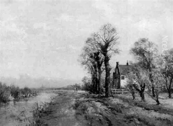 Weite Hollandische Landschaft Mit Bauernhaus Oil Painting by Jan Van Der Linde