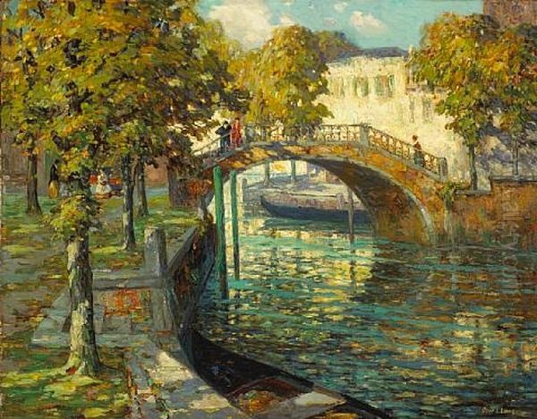 Canal Scene Oil Painting by Ossip Leonovitch Linde