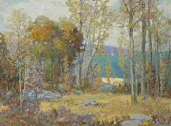 Coastal View Through The Trees Oil Painting by Ossip Leonovitch Linde