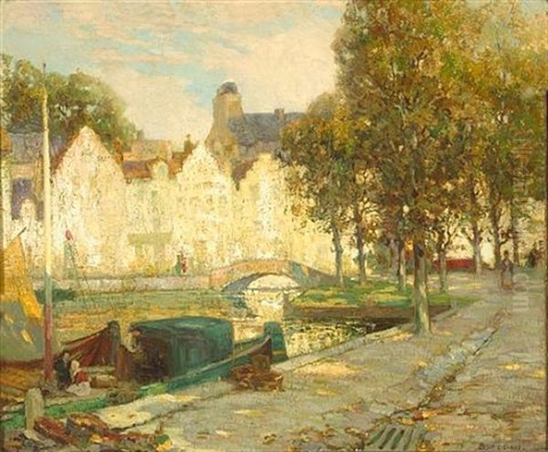 Canal Scene With Dappled Sunlight Oil Painting by Ossip Leonovitch Linde