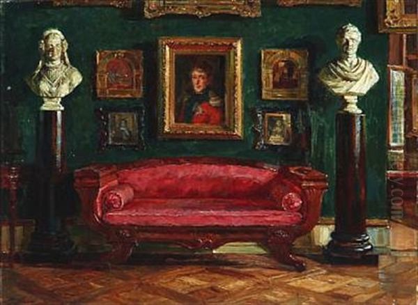 Interior From Rosenborg Castle In Copenhagen, Presumably King Christian Viii Of Denmark's Room Oil Painting by Hans Peter Lindeburg