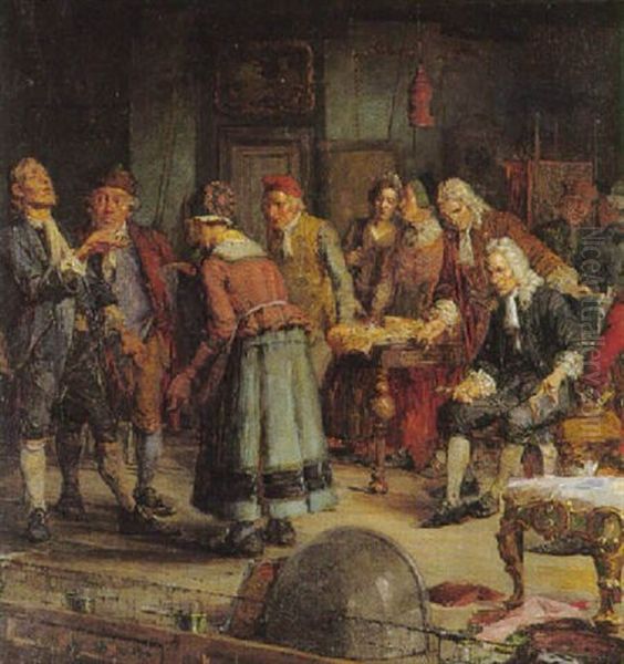 Ludvig Holberg Indstuderer En Scene Fra Erasmus Montanus Pa Den Gamle Skueplads Oil Painting by Hans Peter Lindeburg