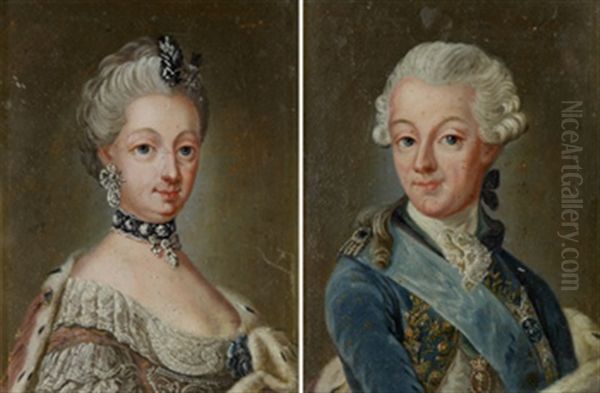 Portratt Forestallande Gustav Iii Och Sofia Magdalena (pair) (copy After Gustaf Lundberg) Oil Painting by Amalia Lindegren