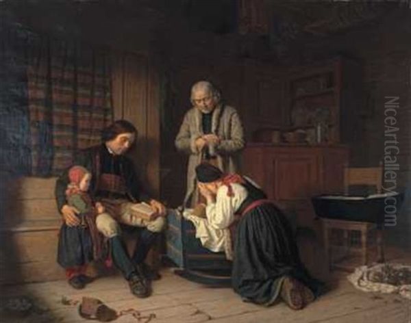 Bondeinterior Oil Painting by Amalia Lindegren