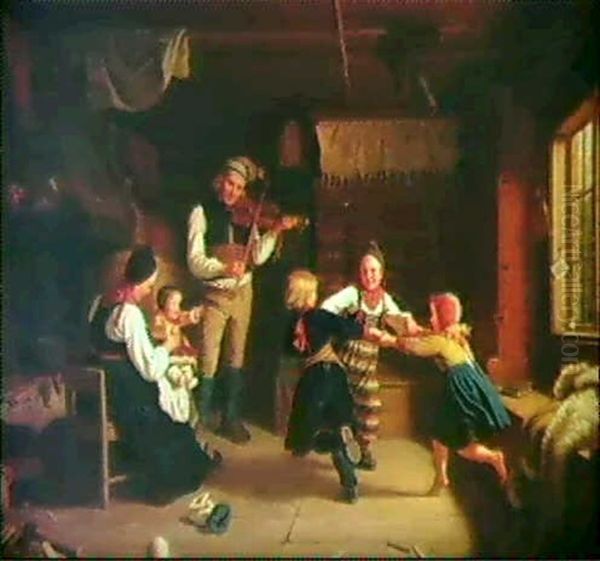 Sondagsafton I En Dalstuga Oil Painting by Amalia Lindegren