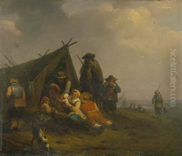 Szenen Aus Dem Feldlager (pair) Oil Painting by Christian Philipp Lindemann