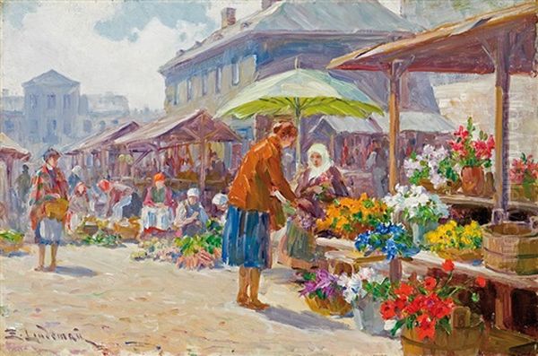 At The Market Oil Painting by Emil Lindemann