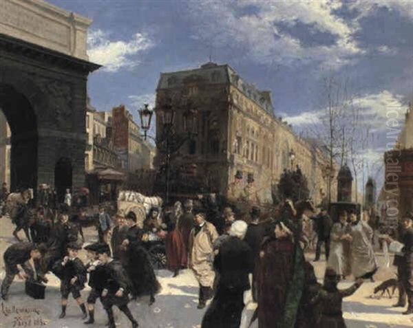 Les Grands Boulevards, La Porte St. Martin, Paris Oil Painting by Emil Lindemann