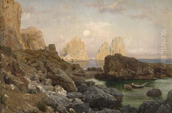 Die Faraglioni Vor Capri Oil Painting by Karl August Lindemann-Frommel