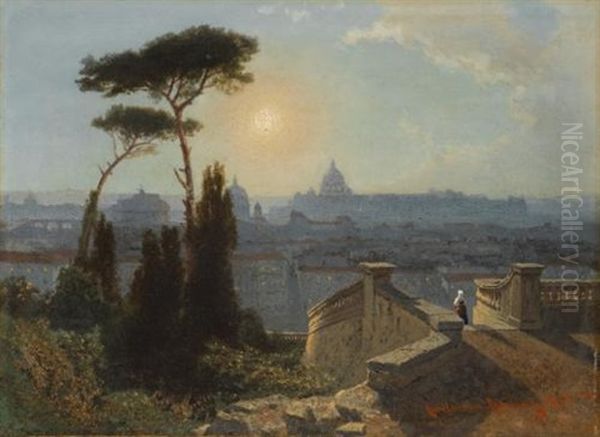 Rome (from The Trinita Di Monti) Oil Painting by Karl August Lindemann-Frommel