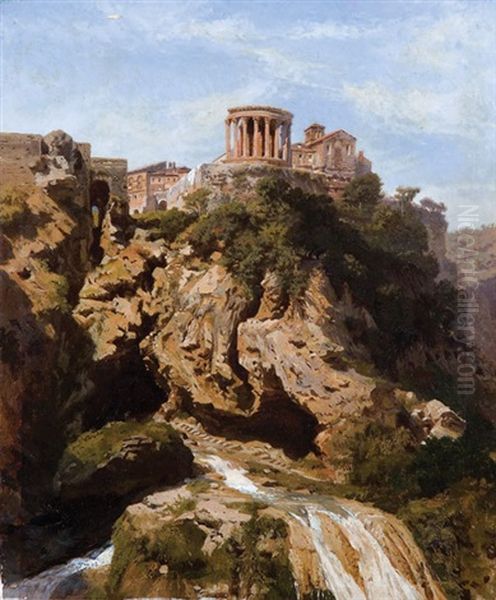 Tivoli, Veduta Delle Cascate Con Il Tempio Di Vesta Oil Painting by Karl August Lindemann-Frommel